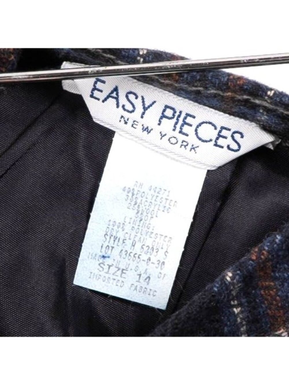 Plaid Wool Skirt 14 Womens Preppy Schoolgirl Y2K Blue Brown 90s Look Winter Knee - Picture 4 of 6